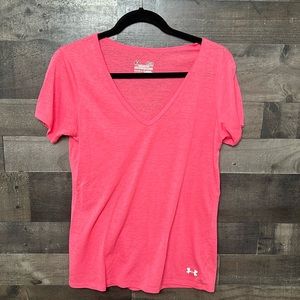 Pink V-Neck Under Armour Short Sleeve T-Shirt